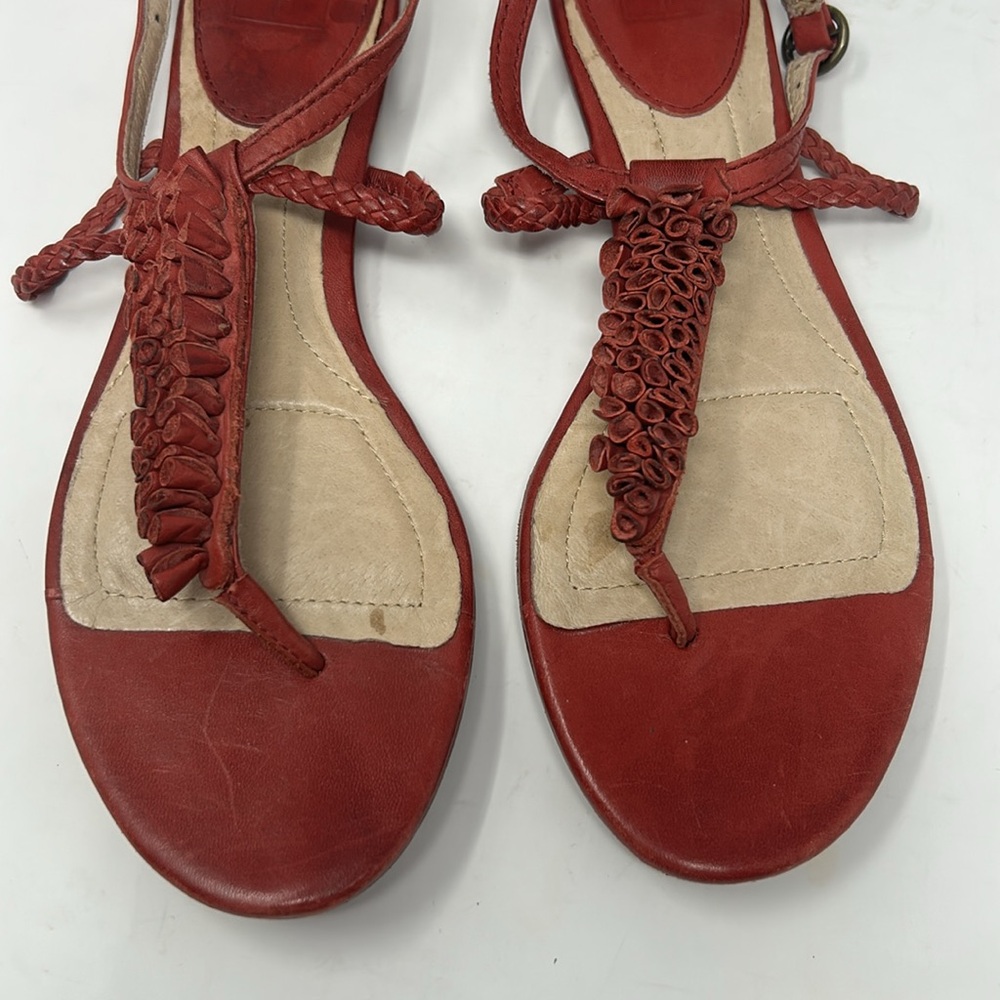 Frye Red Laurel Flower T-Strap Leather Women’s Sandals Size 10 - Picture 4 of 16
